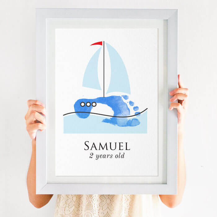 personalised sail boat footprint print