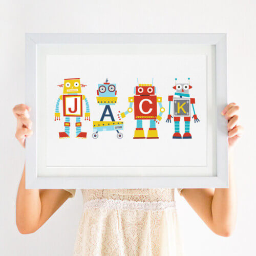 personalised robot nursery print