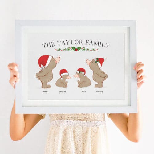 personalised bear family christmas print