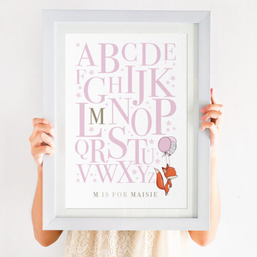 Personalised Alphabet Fox Print A IS FOR in pink
