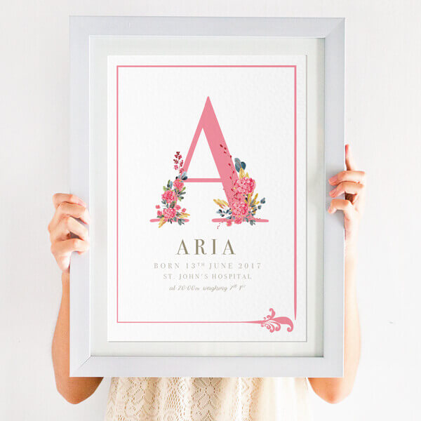 Pink New Baby Initial Print