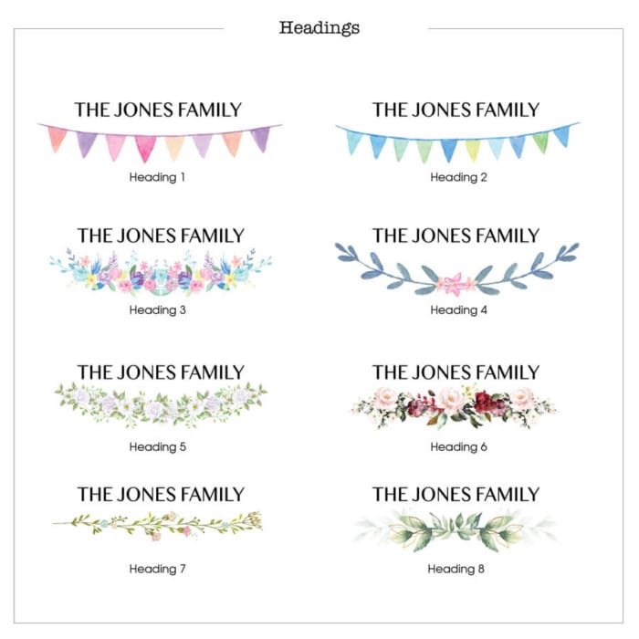 welly family print header options