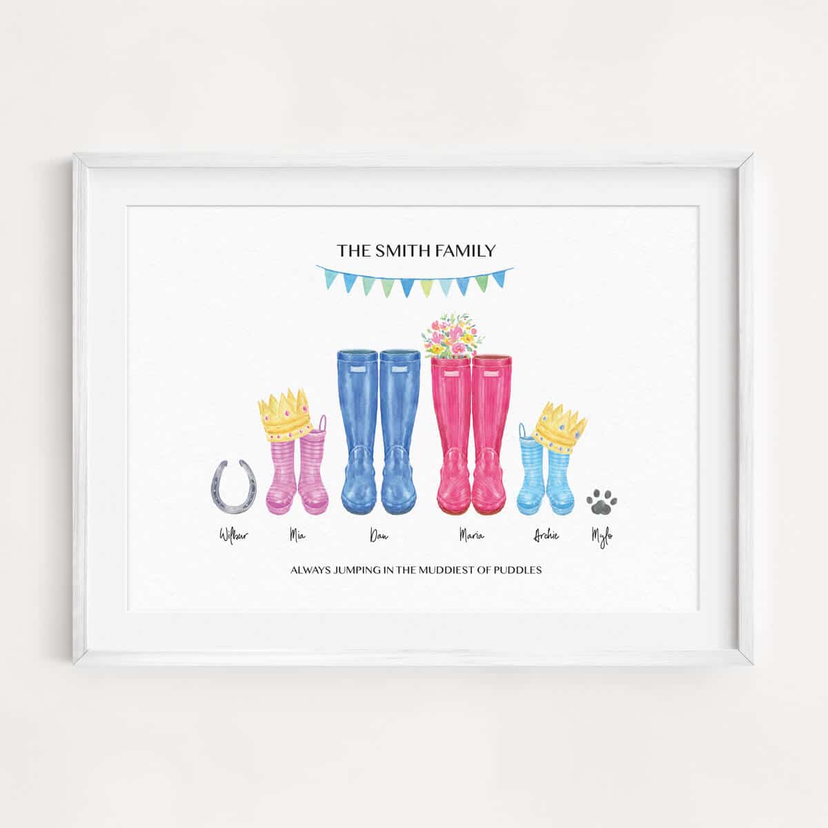Personalised Family Print Personalised family Artwork A4 Wellies Family Print 
