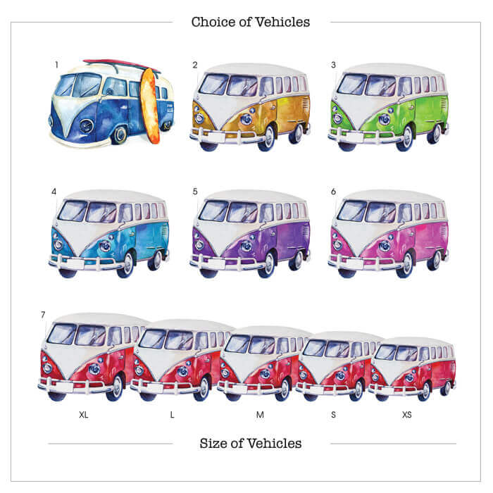 Personalised VW Campervan Family Print with Watercolour Illustrations
