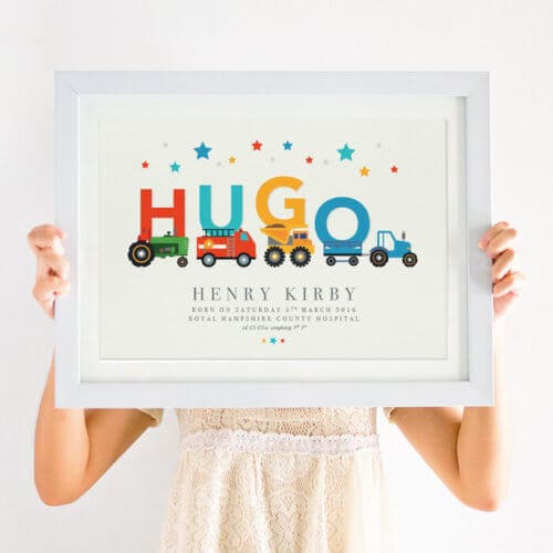 Personalised Diggers and Trucks Boys Nursery Print