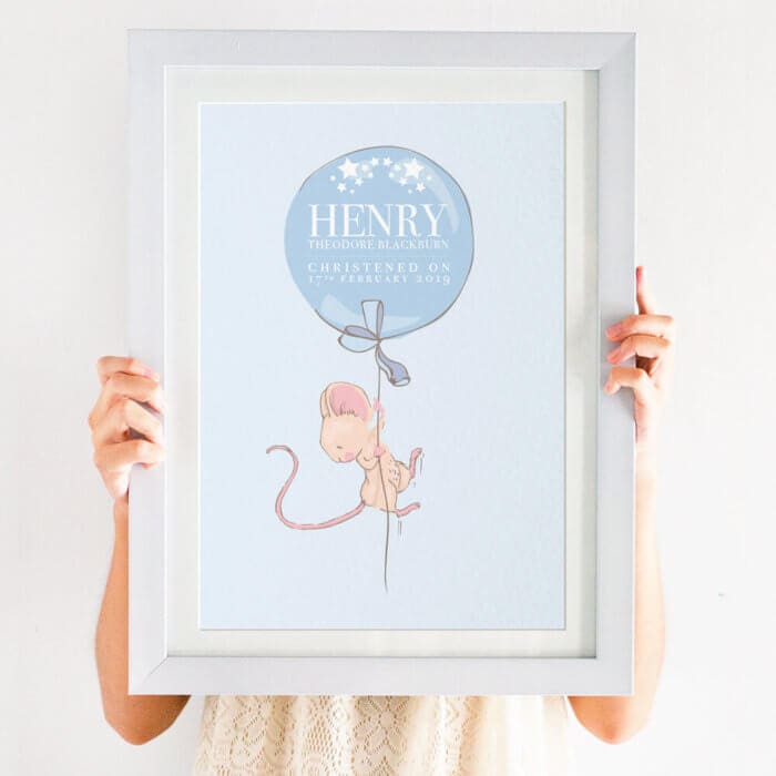 Personalised Boys Christening 'Balloon' Print