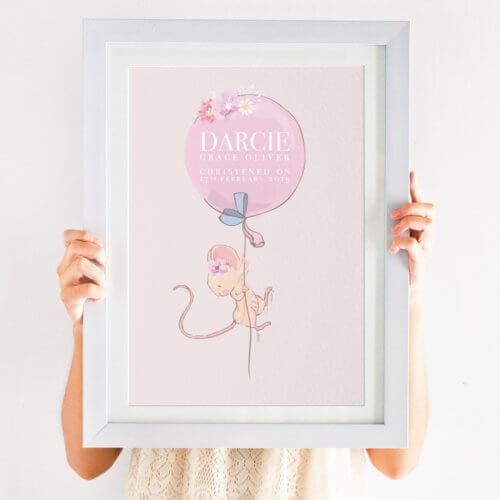 Personalised Girls Christening 'Balloon' Print