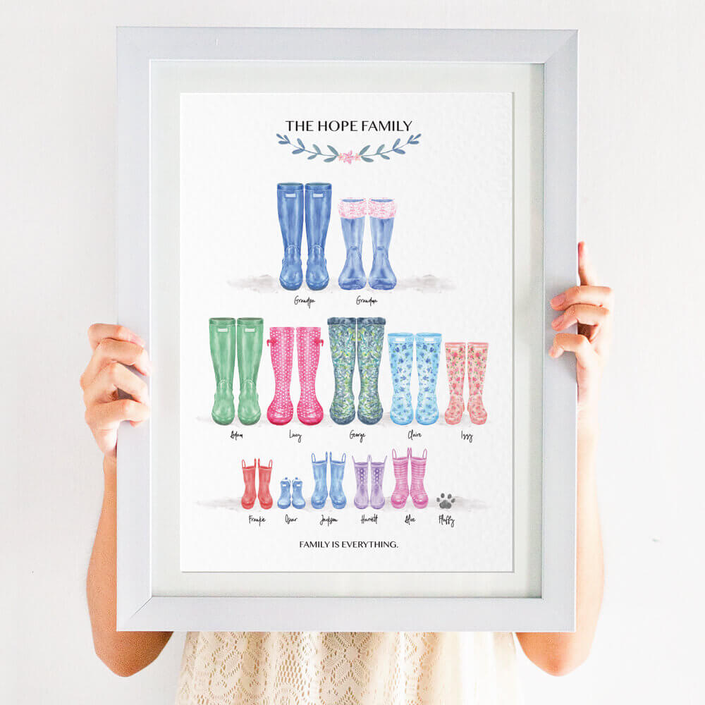 Personalised Family Print Wellies Family Print Personalised family Artwork A4 