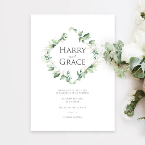 green foliage wedding invitations