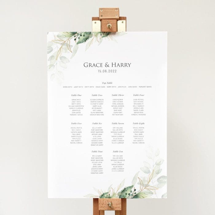 Wedding Table Plan Green Foliage