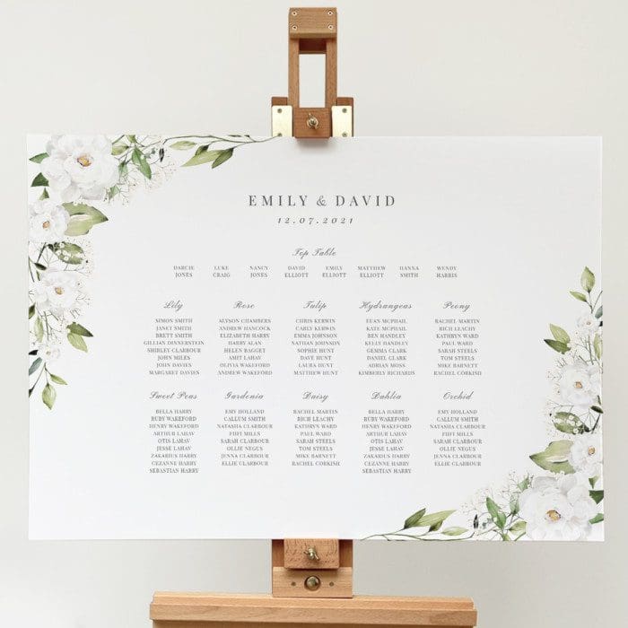 White Peony and Gypsophila Table Plan