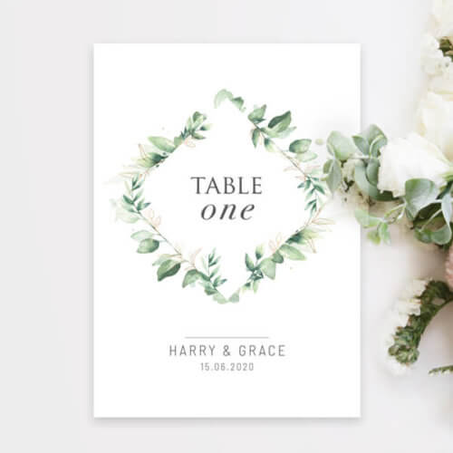 Green Foliage Table Number Cards