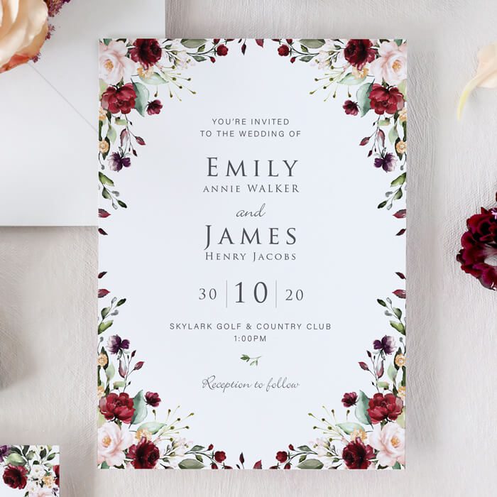 burgundy and blush wedding invitations