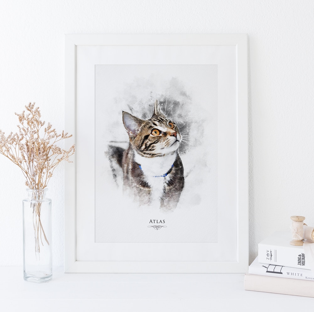 Personalised Watercolour Cat Portrait Print - Pet Illustration