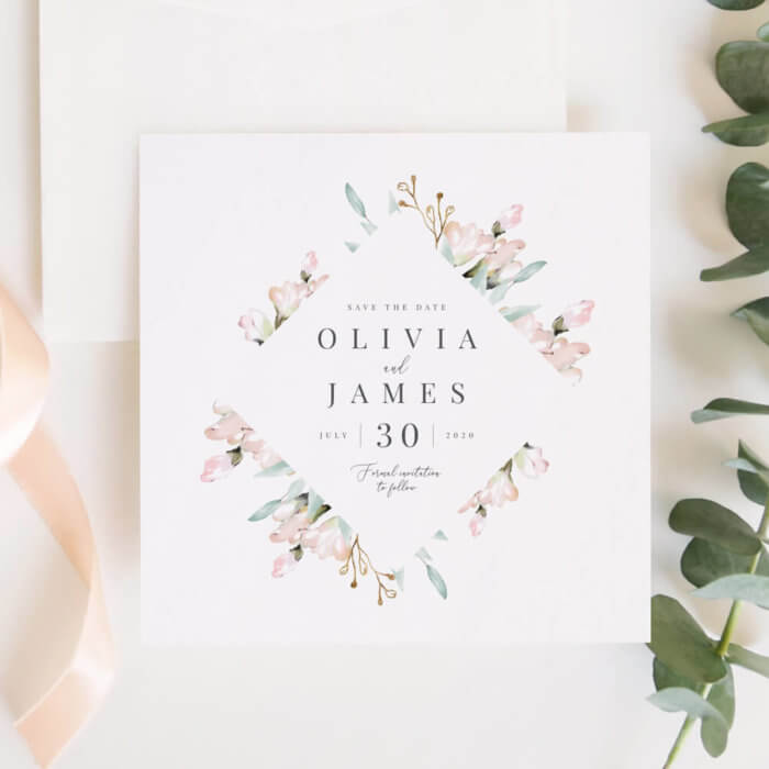 Blush and Sage Floral Save The Date Invitations