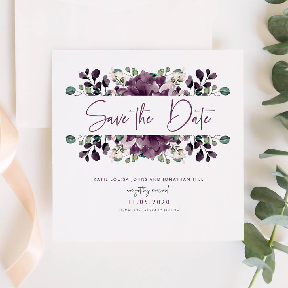Purple Floral Save The Date Invitations