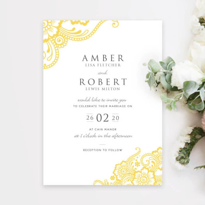 yellow and grey wedding invitations