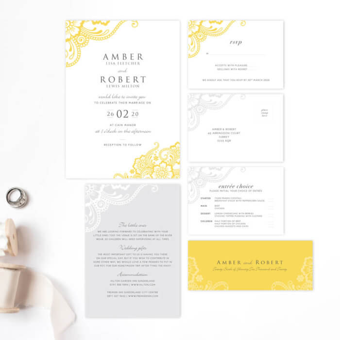 yellow and grey wedding invitations