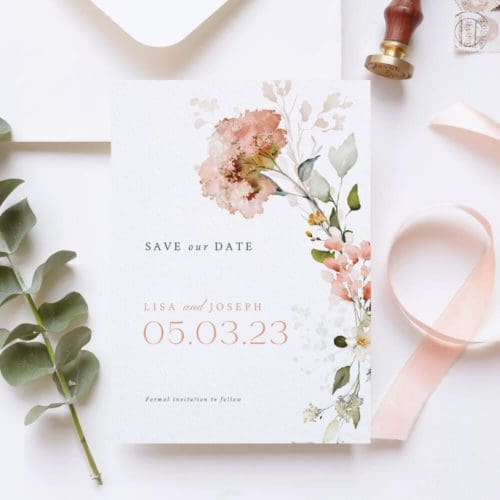 blush pink save the dates