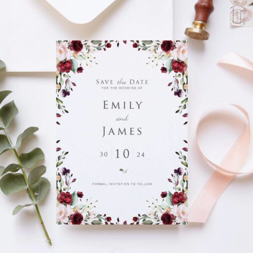 Burgundy and blush save the dates