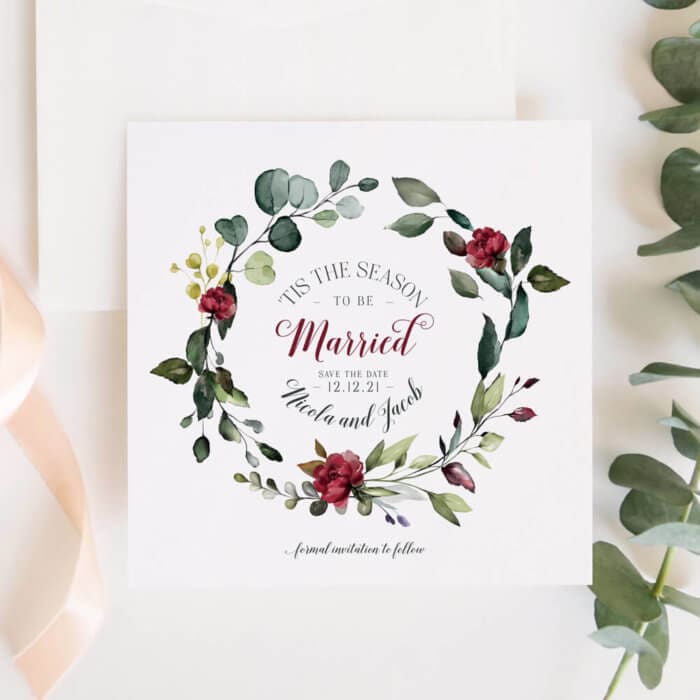 Rustic Red and Green Christmas Save the Dates