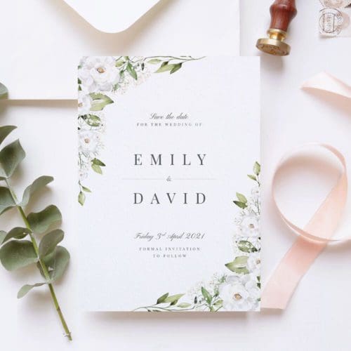 White Peony & Gypsophila Save the Dates