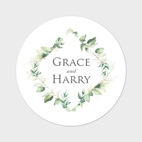 Green Foliage Personalised Wedding Stickers