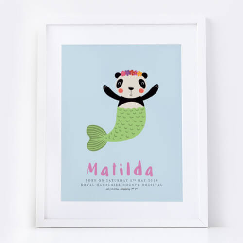 New Baby Girl Panda Mermaid Name Print