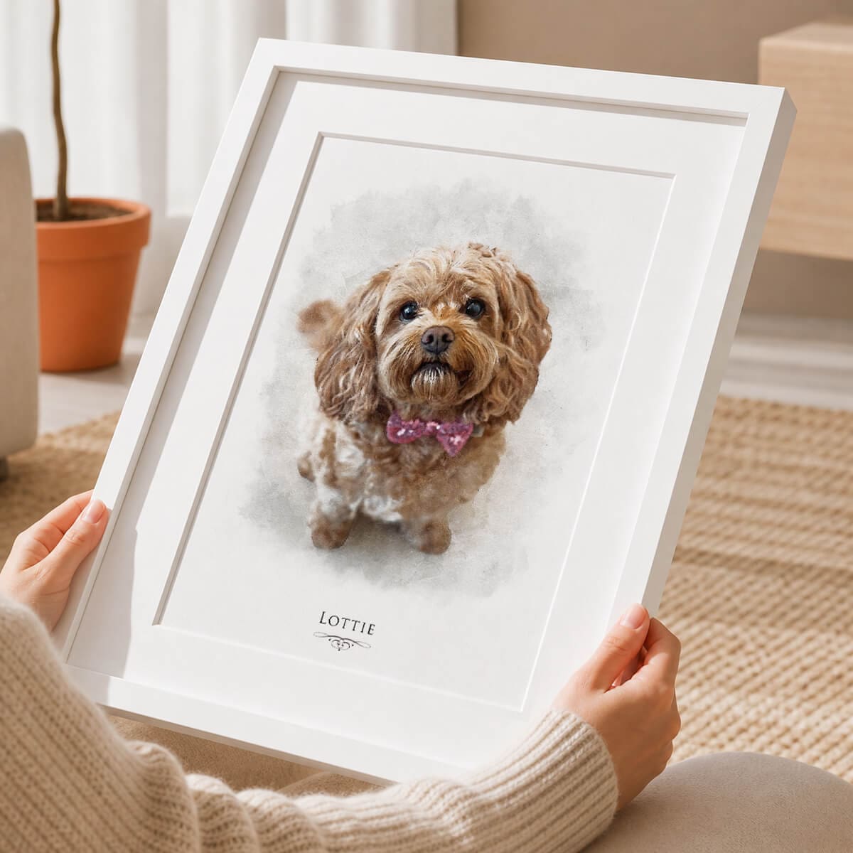 Personalised pet portrait print created from a customer's photograph