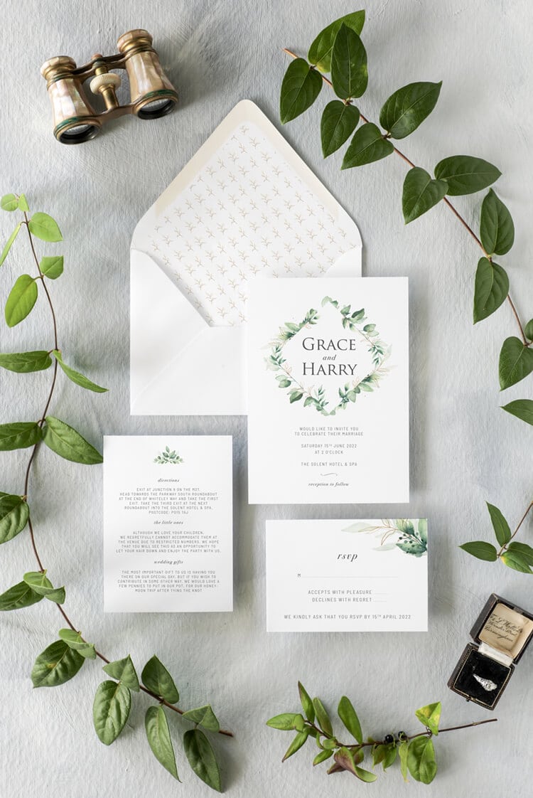 Green Foliage wedding invitations