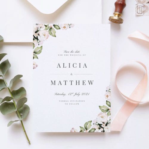 foliage and blush save the dates