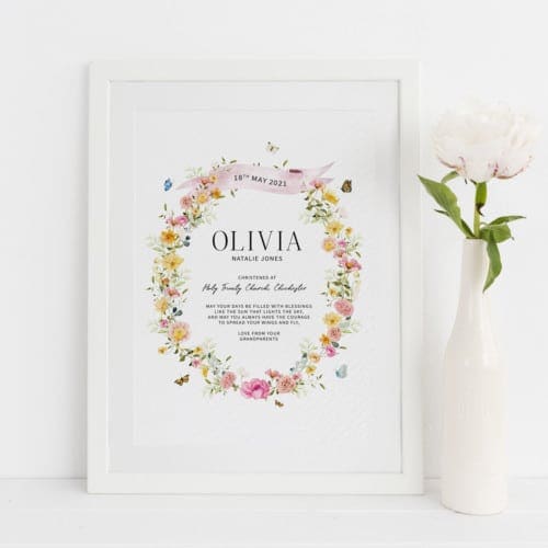 Floral Christening Gift From The Grandparents Personalised Print