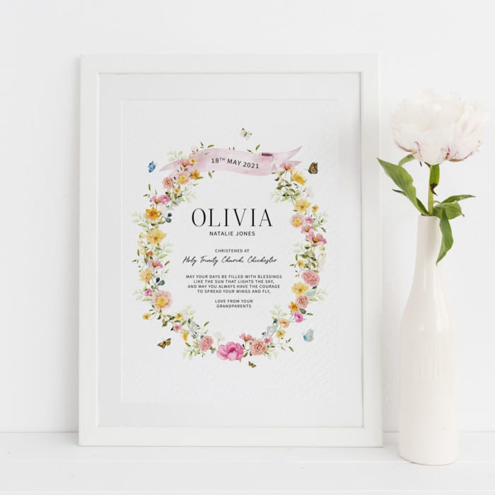 Floral Christening Gift From The Grandparents Personalised Print