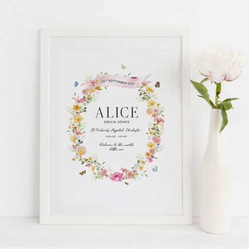 Floral New Baby Girl Personalised Print
