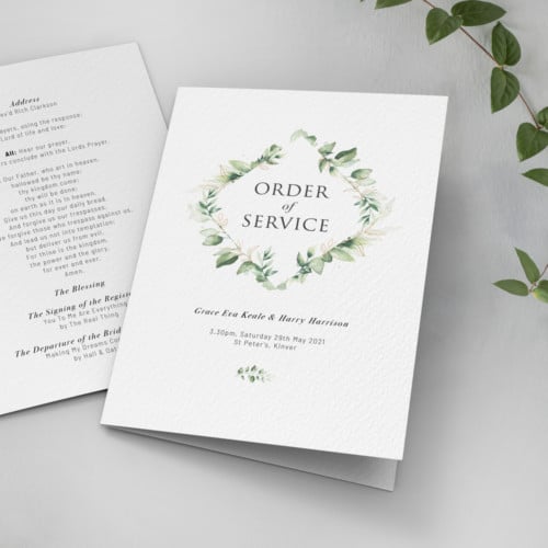 Green Foliage Order of Service Cards