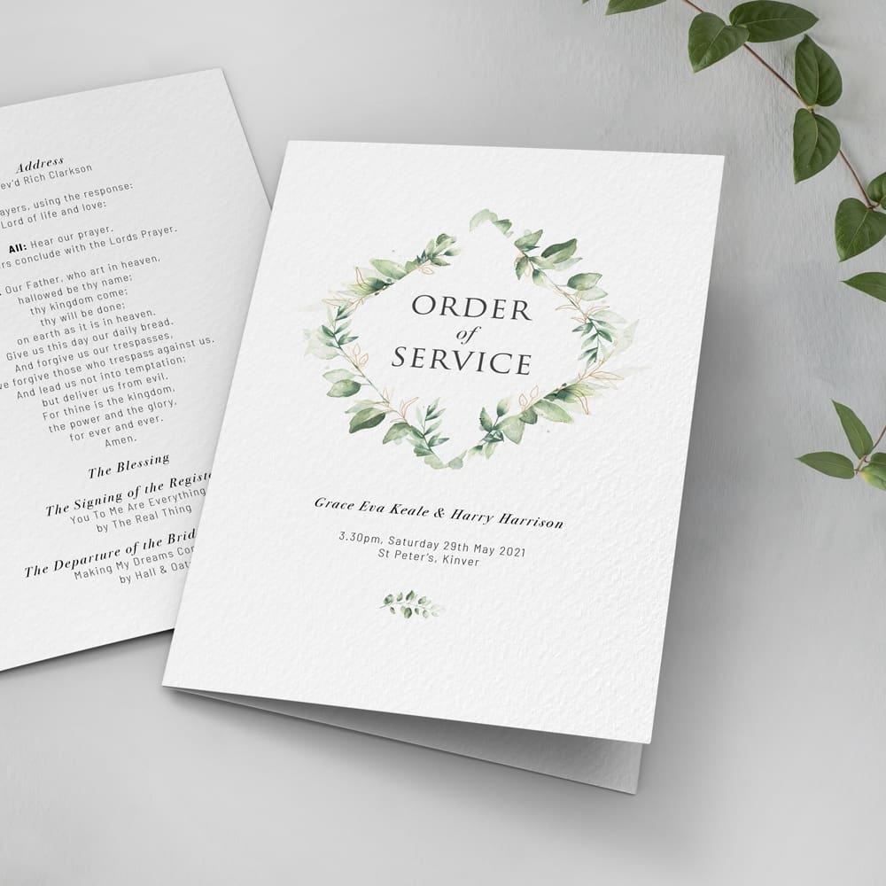 Green Foliage Order of Service Cards