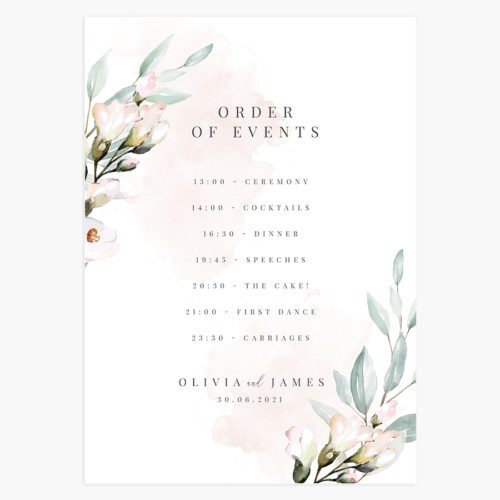 foliage and blush order of the day sign