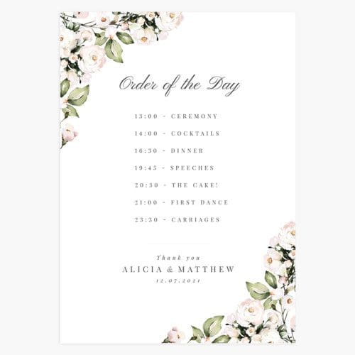 Sage and Blush Wedding Order of the Day