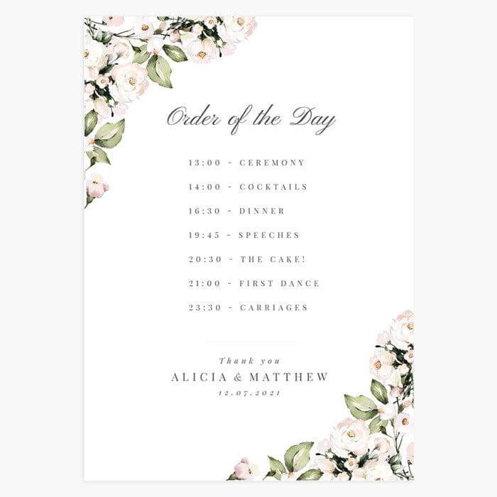 Sage and Blush Wedding Order of the Day