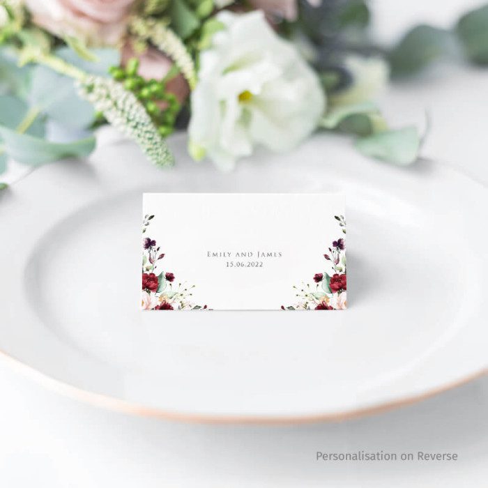 Burgundy and Blush Place Name Cards back
