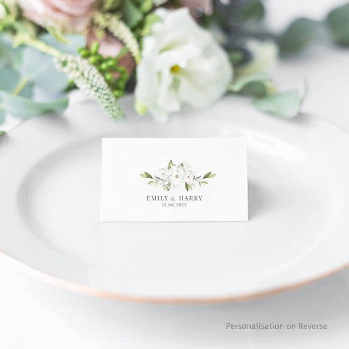 White Peony and Gypsophila Place Name Cards back