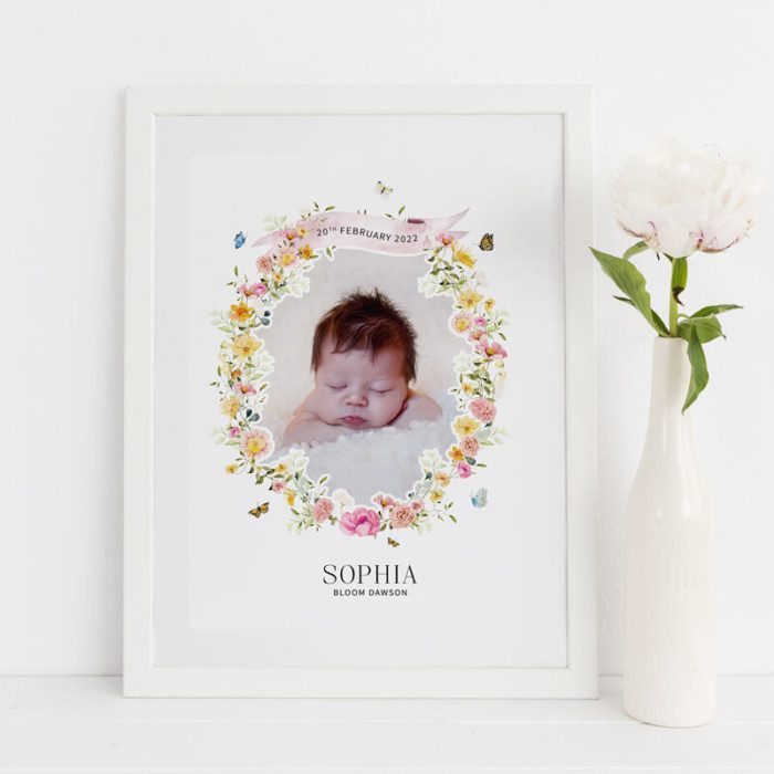 Floral New Baby Photo Print