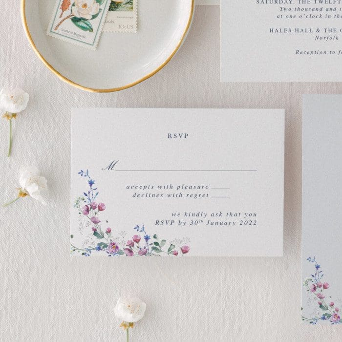 Wildflower Wedding Invitations with Venue Illustration