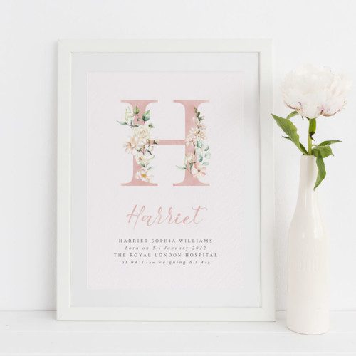 Baby Girl Floral Initial Print