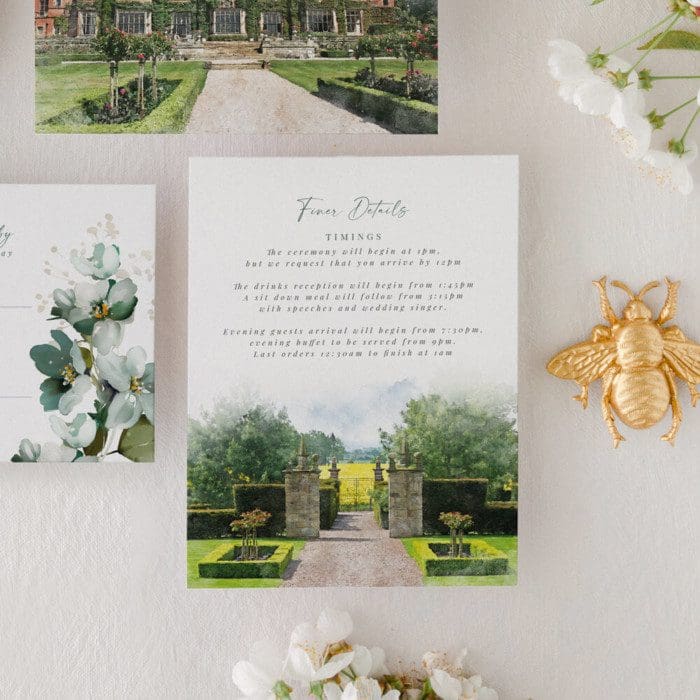 Teal Wedding Invitations with Venue Illustration - Image 3
