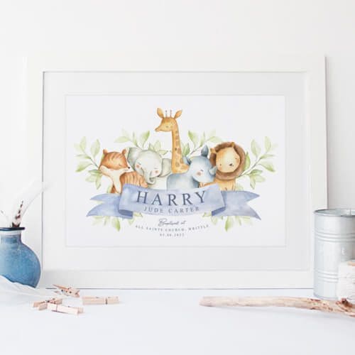 Boys Safari Baptism Print