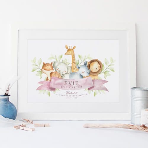 Girls Safari Baptism Print