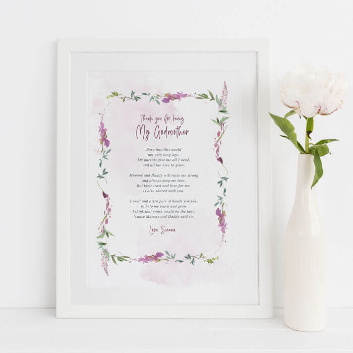 Thank you for being my Godmother Poem Print