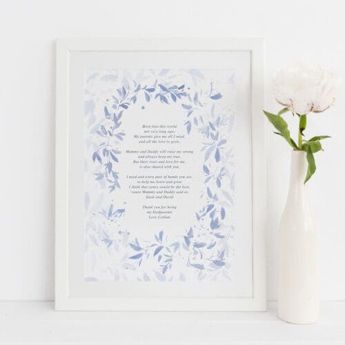 Personalised Watercolour Godparents Poem Print