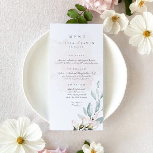 Blush and Sage Wedding Menu Cards